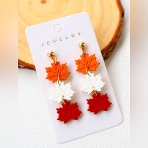 Acrylic Maple 🍁 Fall Leaf Dangle Earring Clay like, NEW